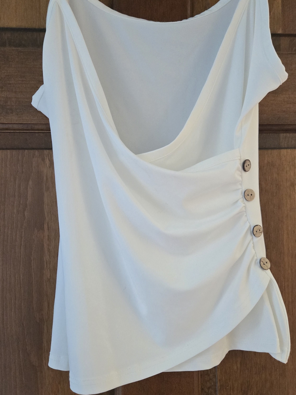 Ivory Asymmetrical Drape Dress with Side Button Detail